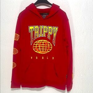 Brooklyn cloth - Trippy Red Hoodie with Yellow Graphics